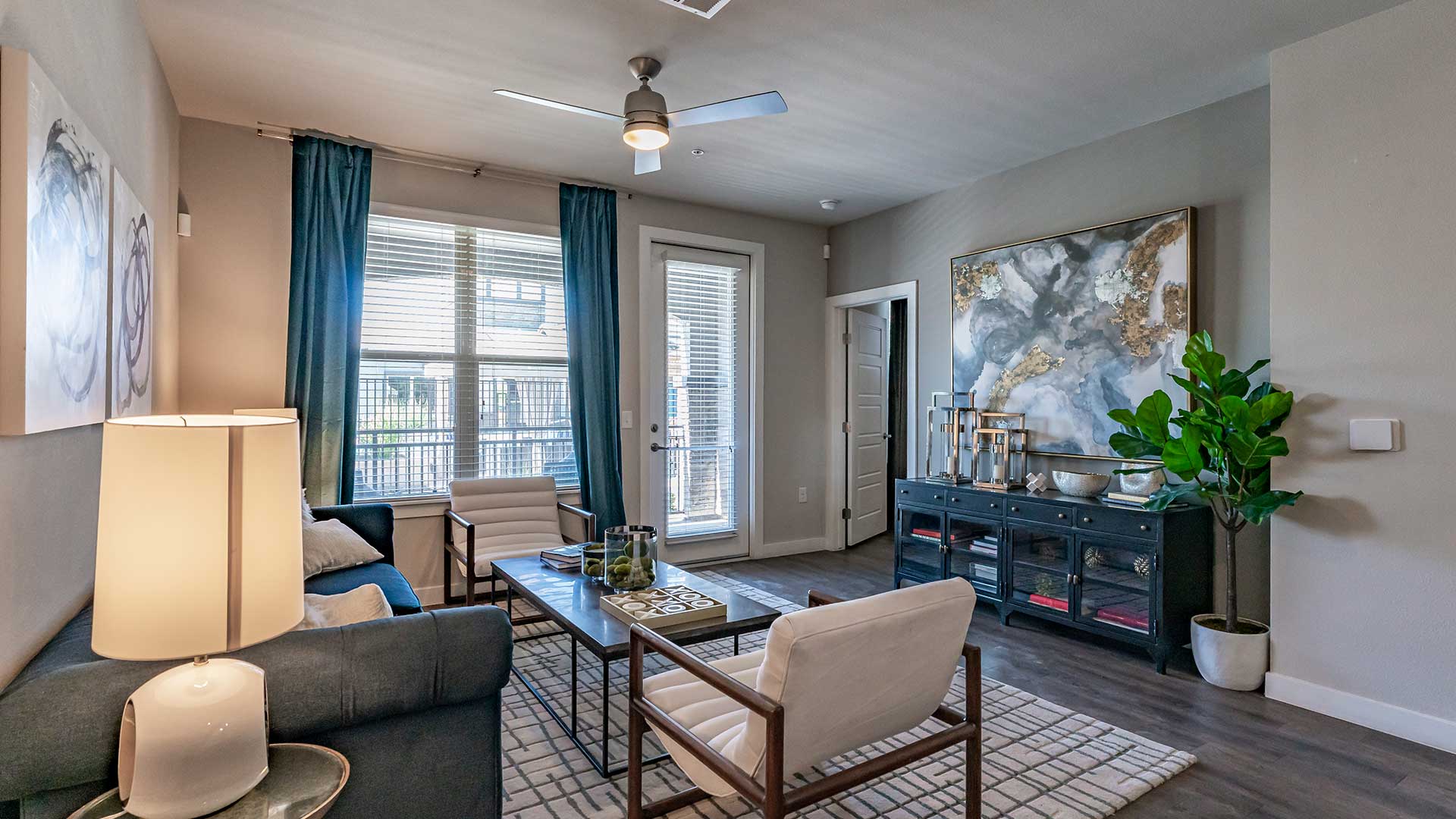 Furnished apartment living area shown — representative home at Senita on Cave Creek.